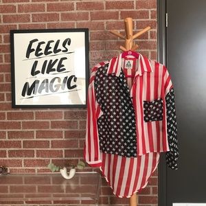 🇺🇸 UNIF AMERICAN FLAG SHEER BUTTON UP BLOUSE